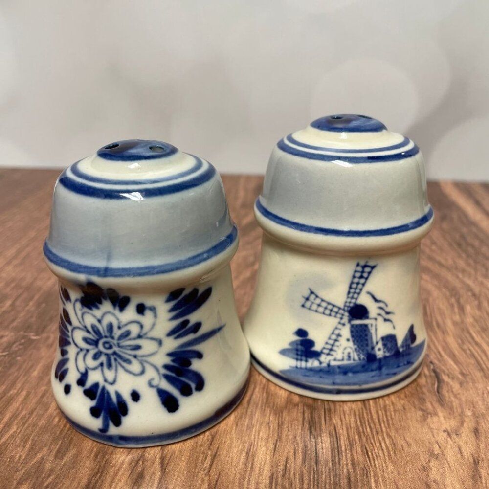 Vintage 1960'S Delft Salt & Pepper Shakers, Collectibles Floral/Windmill design